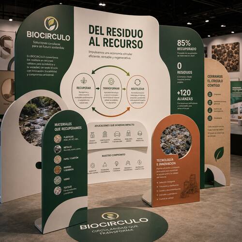 Exposición Biocírculo con paneles de Dibond impresos y mecanizados mediante CNC